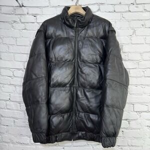 PHAT BOI Leather Italian Lambskin Puffer Jacket 3XL Black RARE Zip Out Sleeves